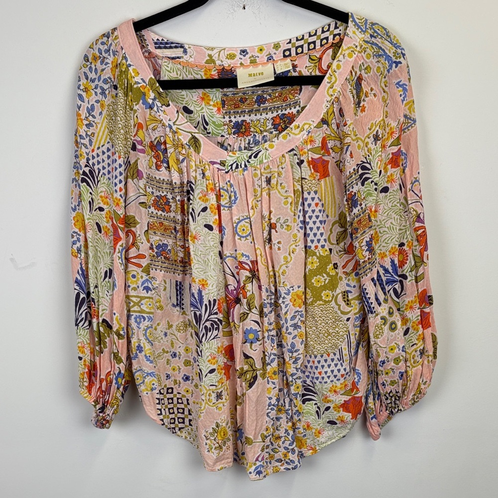Anthropologie Boswell Pink Multicolor Patchwork Blouse Size 8